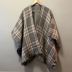 Nine West Women’s Grey and Pink Plaid Poncho/Shawl Scarf - One Size Fits All